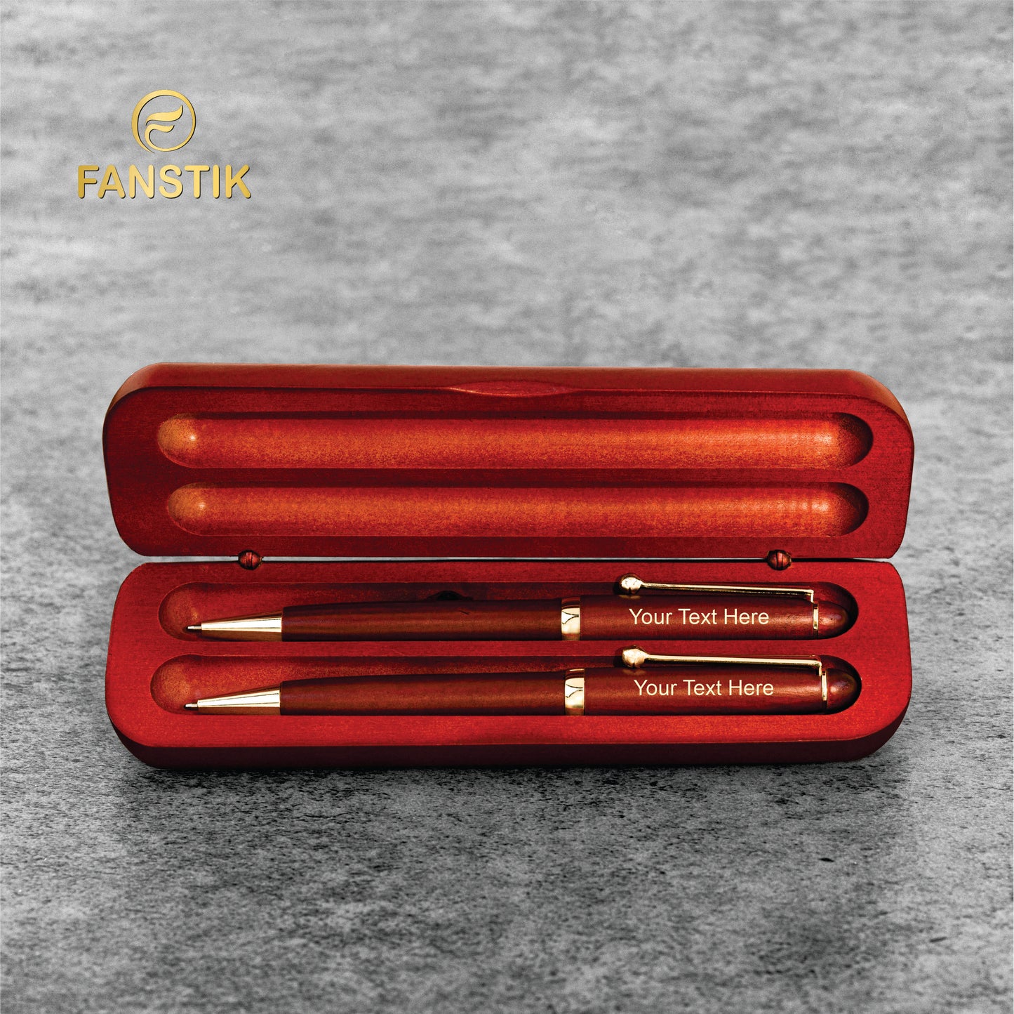 Customized Cherrywood Double Ballpoint Pen Set with Name (MADE IN USA), with Wooden Gift Box, Personalized Gift for Men and Women (BallPoint CherryWood Set)