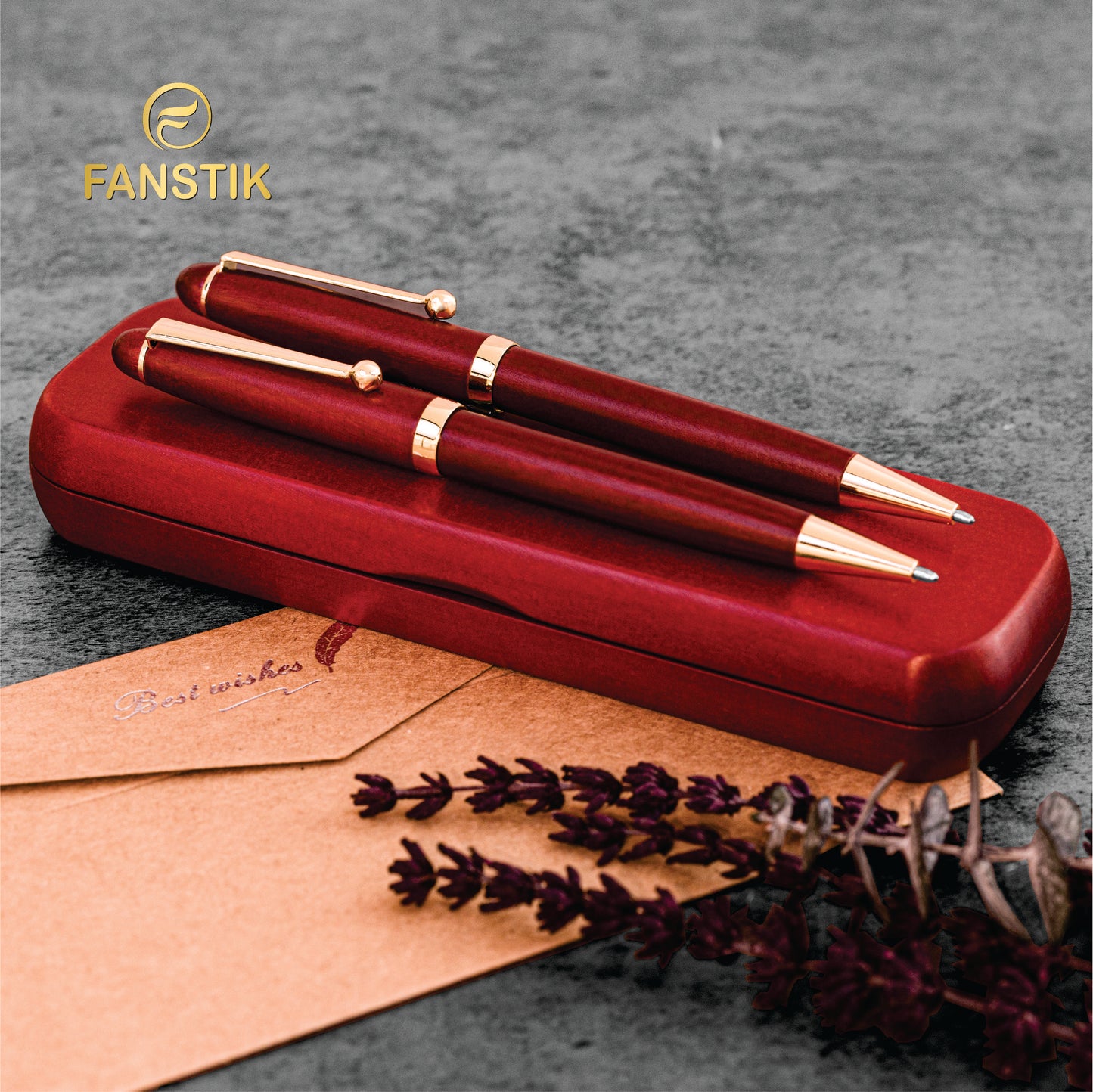 Customized Cherrywood Double Ballpoint Pen Set with Name (MADE IN USA), with Wooden Gift Box, Personalized Gift for Men and Women (BallPoint CherryWood Set)