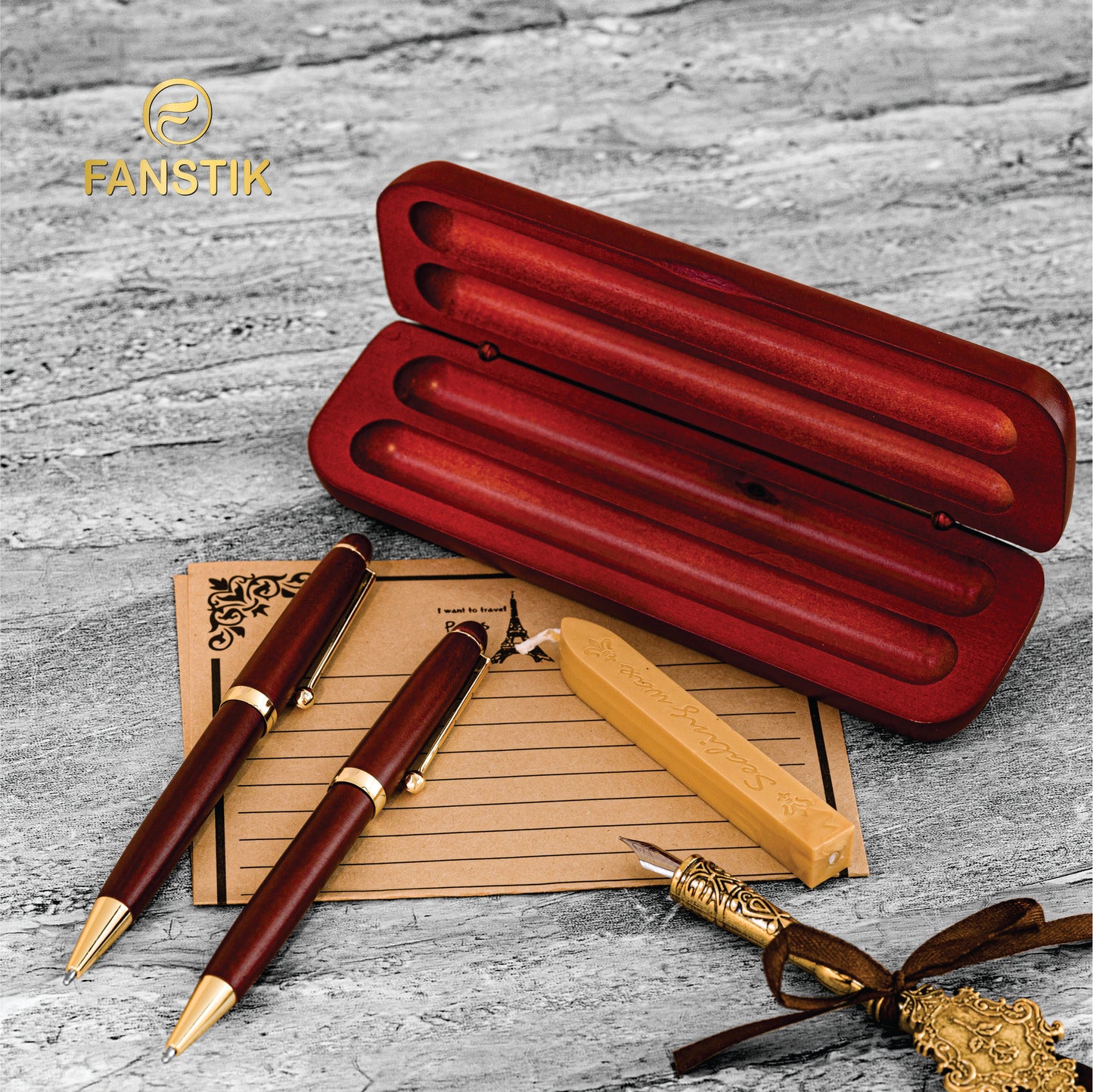 Customized Cherrywood Double Ballpoint Pen Set with Name (MADE IN USA), with Wooden Gift Box, Personalized Gift for Men and Women (BallPoint CherryWood Set)
