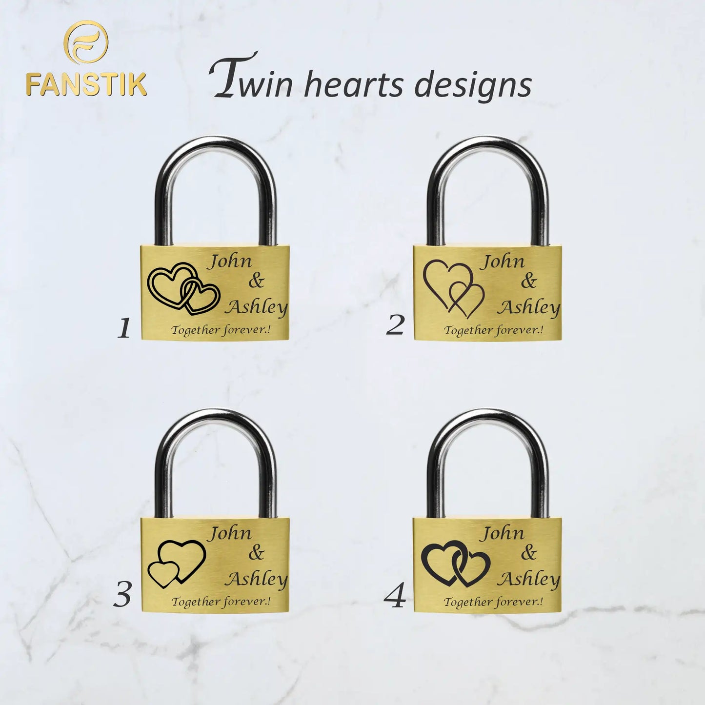 FANSTIK Custom Engraved Padlock (Made in USA) Anniversary, love lock for bridge, personalized padlock for you love L(1.57In) x H(0.98In) (Twin Heart)