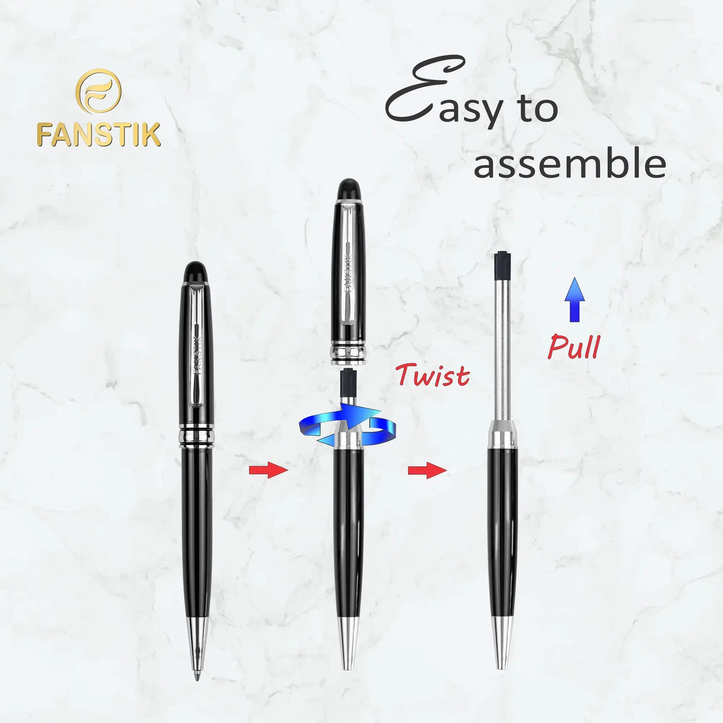 FANSTIK Customized BallPoint pen with name (MADE IN USA) black and silver, luxury engraved pen personalized for men and for women. (BallPoint B-S)