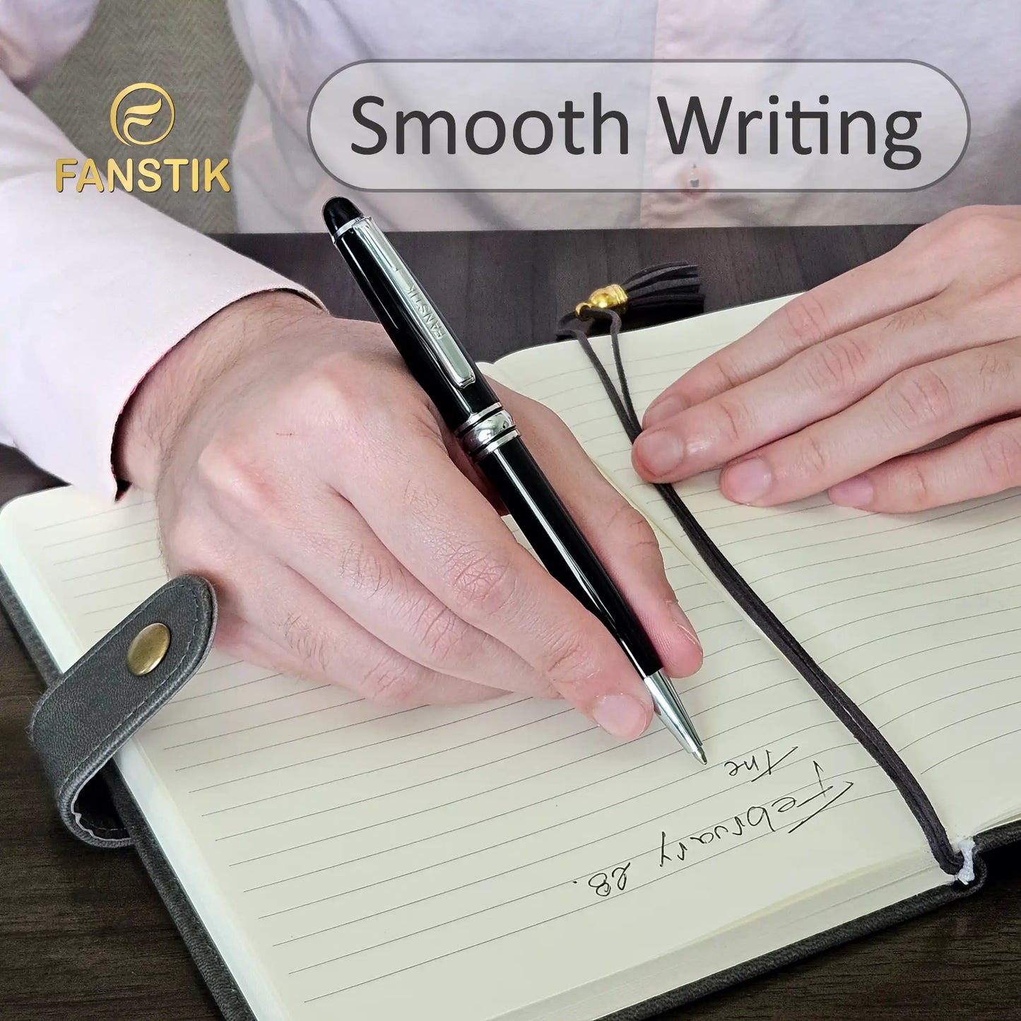 FANSTIK Customized BallPoint pen with name (MADE IN USA) black and silver, luxury engraved pen personalized for men and for women. (BallPoint B-S)