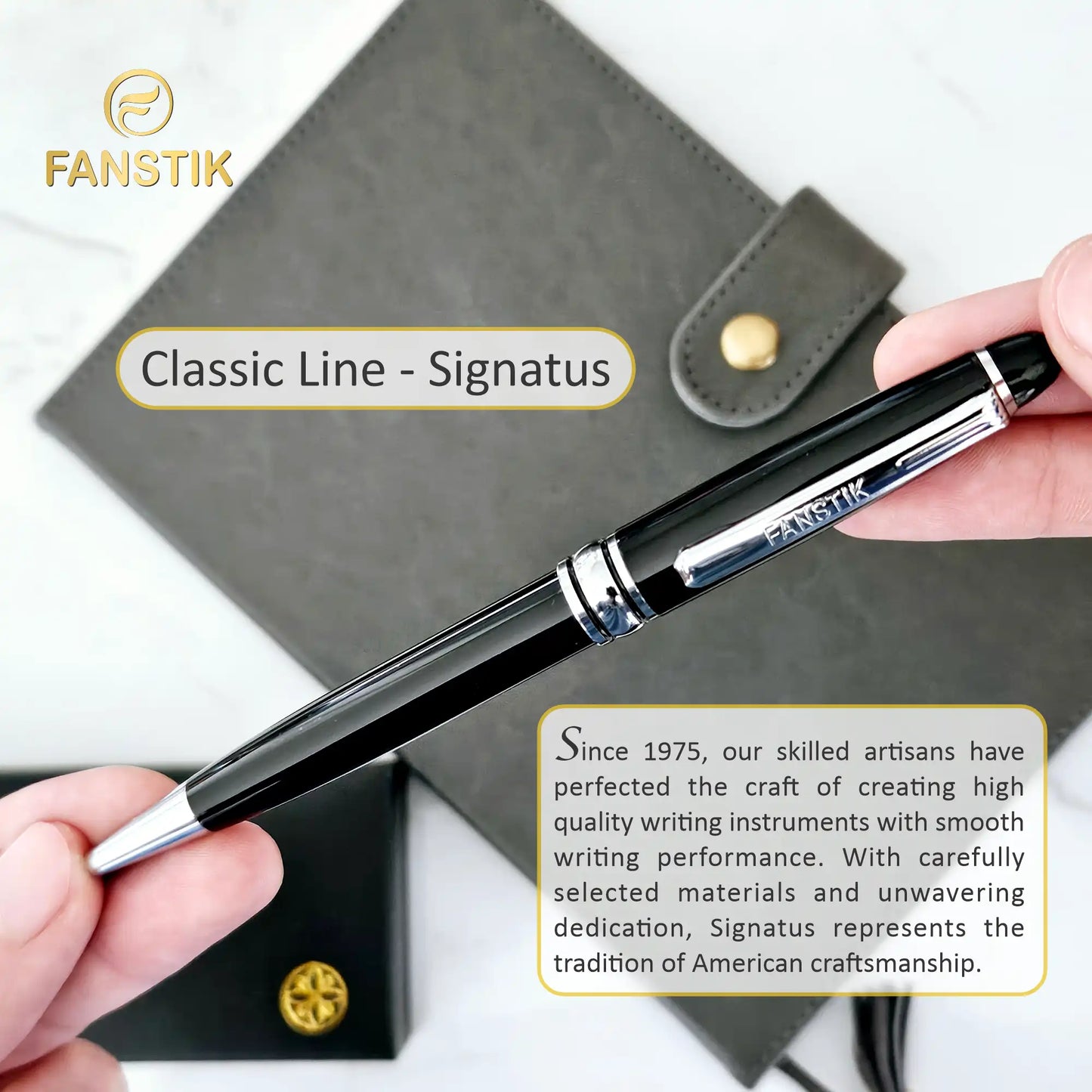 FANSTIK Customized BallPoint pen with name (MADE IN USA) black and silver, luxury engraved pen personalized for men and for women. (BallPoint B-S)
