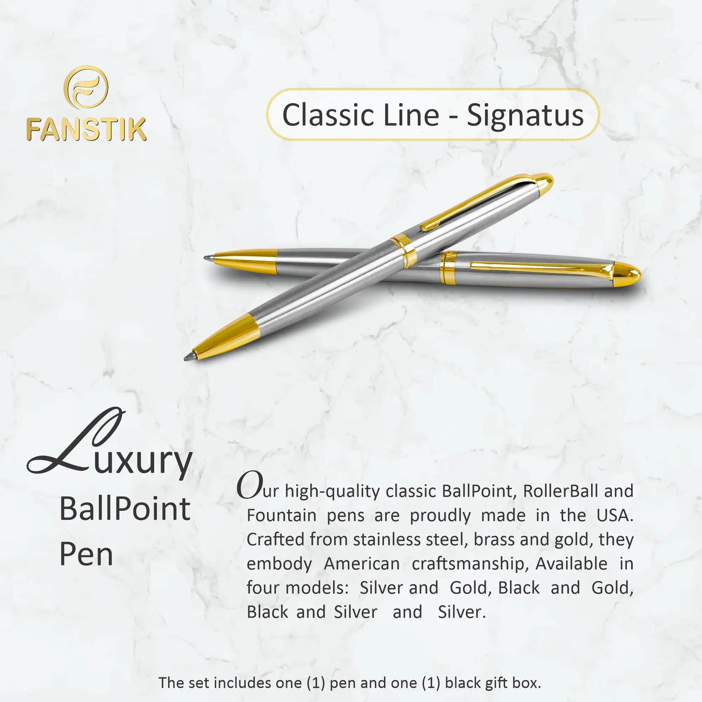 silver and gold ballpoint pen, personalized pen, nice pens, quality pens, top rated pens,