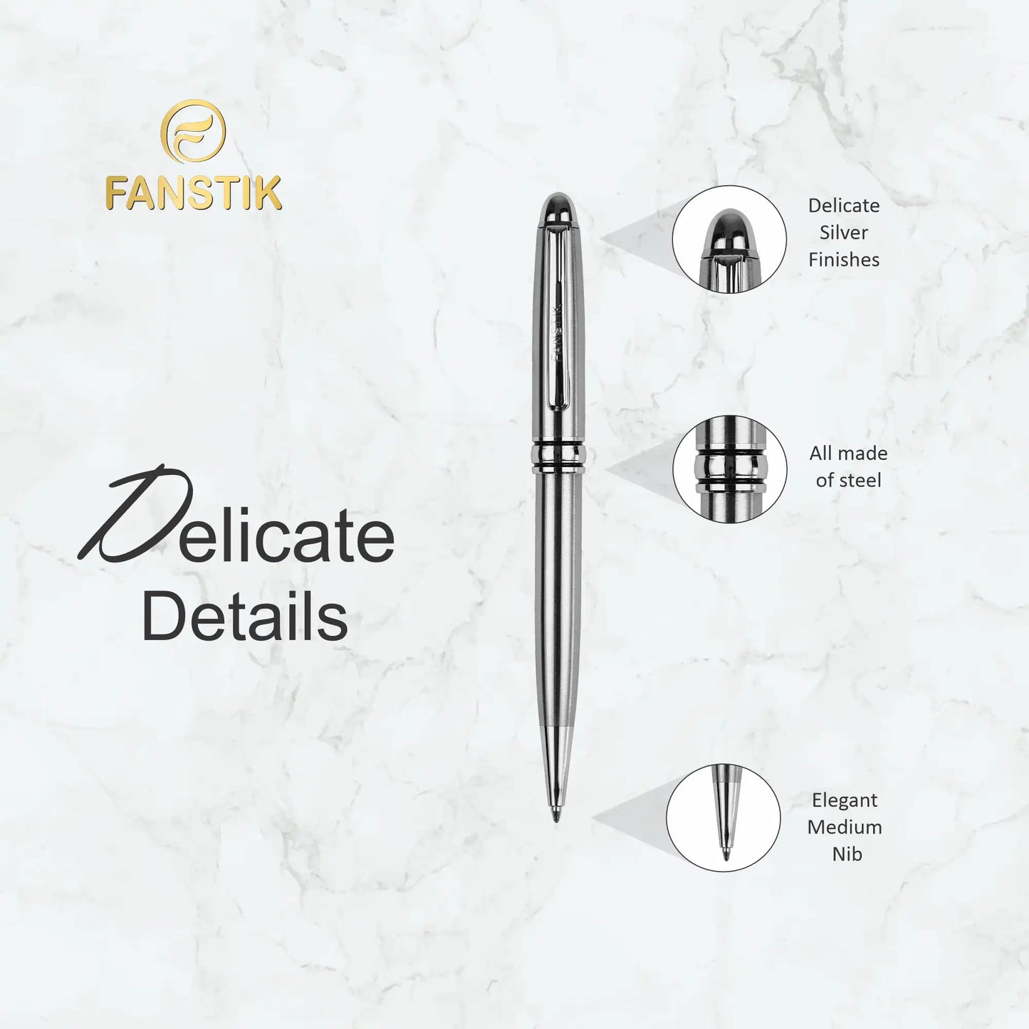FANSTIK Customized BallPoint pen with name (MADE IN USA) stainless steel, luxury engraved pen personalized for men and for women. (BallPoint Silver)