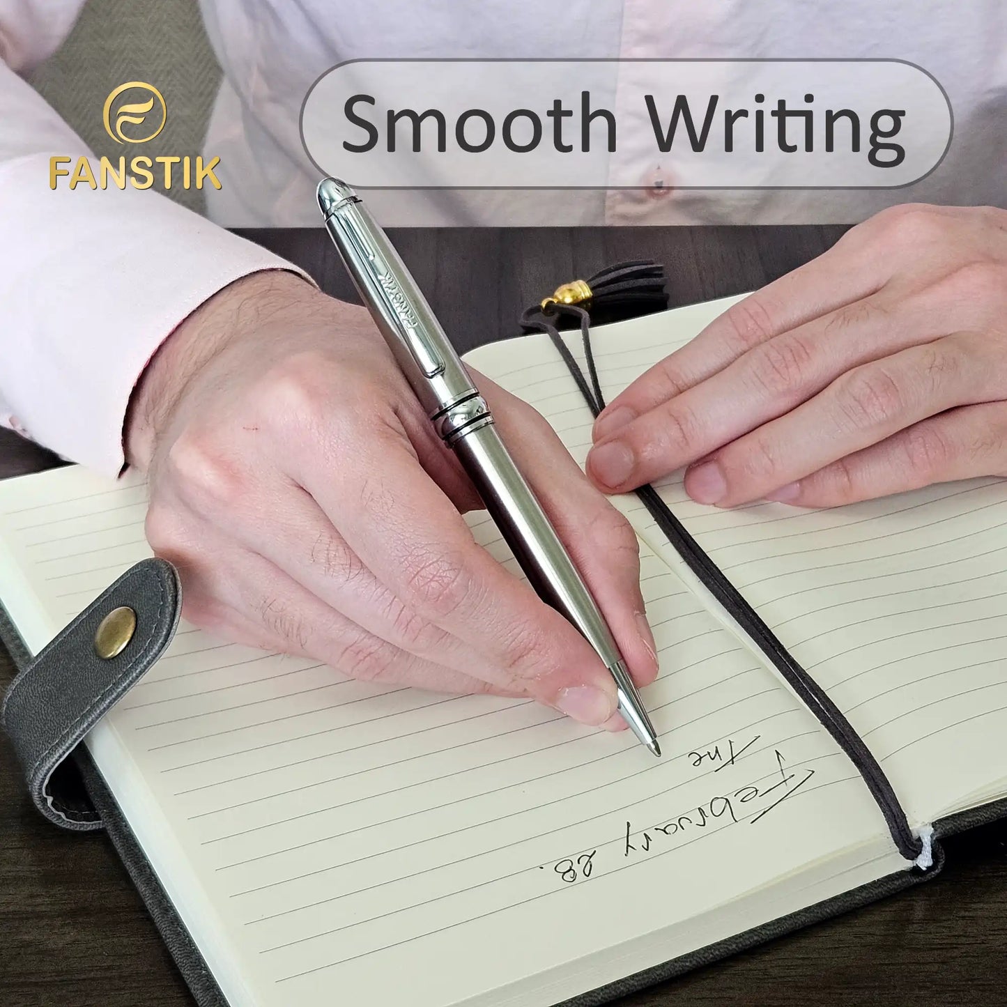 FANSTIK Customized BallPoint pen with name (MADE IN USA) stainless steel, luxury engraved pen personalized for men and for women. (BallPoint Silver)