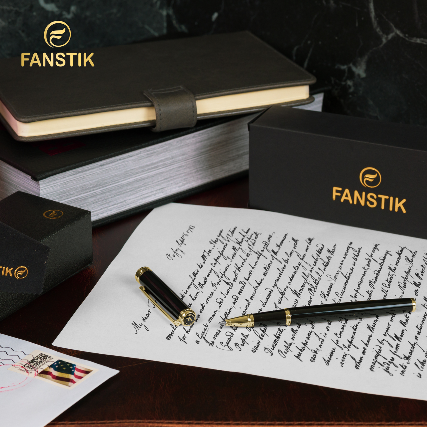 Personalized Luxury Black & Gold Rollerball pens (MADE IN USA) Fancy Pen, Real 24K Gold Plating (Lux Custom-RollerBall Black-Gold)