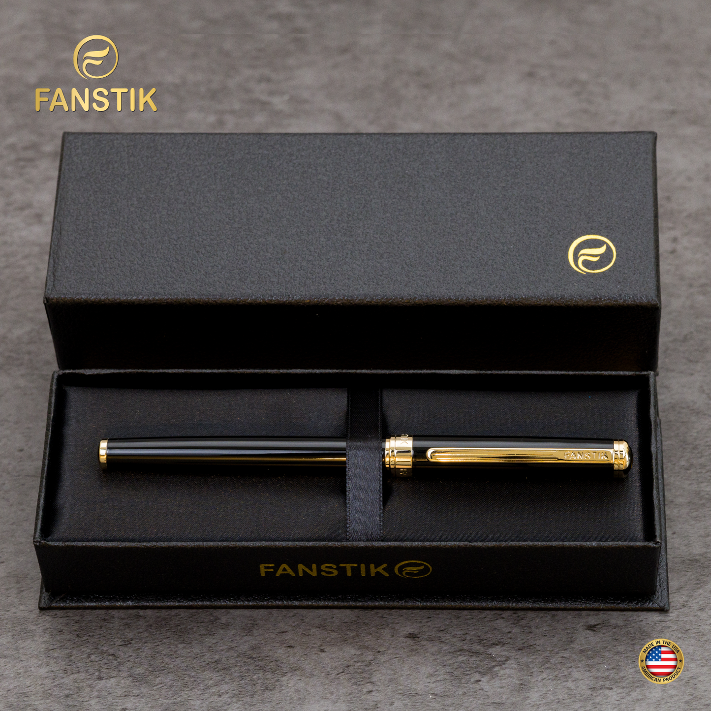 Personalized Luxury Black & Gold Rollerball pens (MADE IN USA) Fancy Pen, Real 24K Gold Plating (Lux Custom-RollerBall Black-Gold)