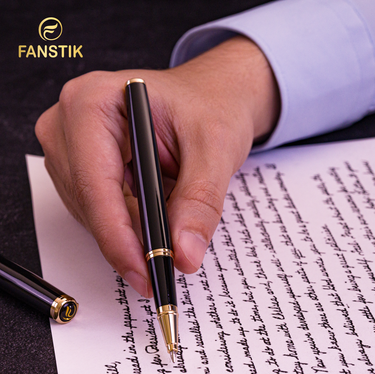 Personalized Luxury Black & Gold Rollerball pens (MADE IN USA) Fancy Pen, Real 24K Gold Plating (Lux Custom-RollerBall Black-Gold)