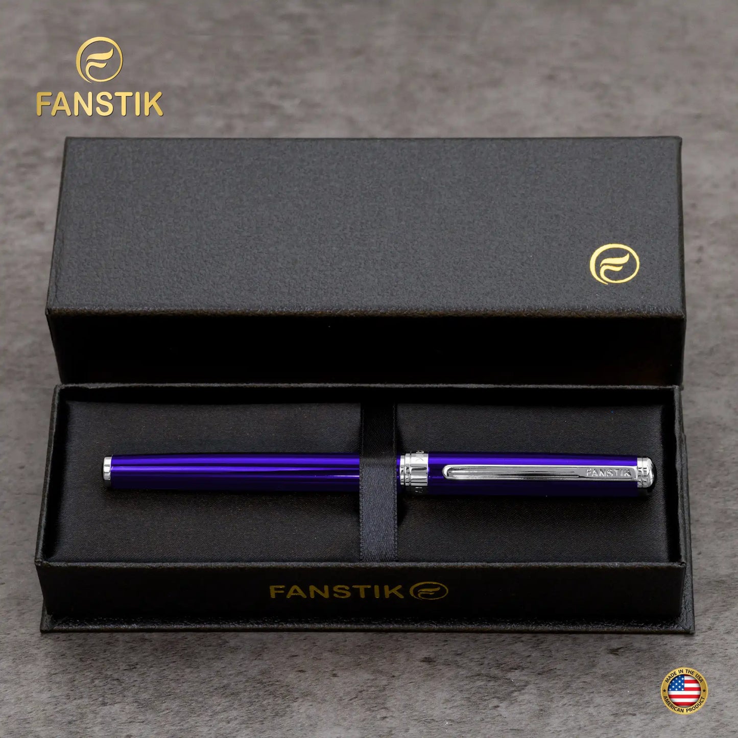 FANSTIK Customized Blue Luxury Rollerball pen (Made In USA) Chrome Finish, Professional executive pen gift set for men (Lux C-Rollerball Blue)