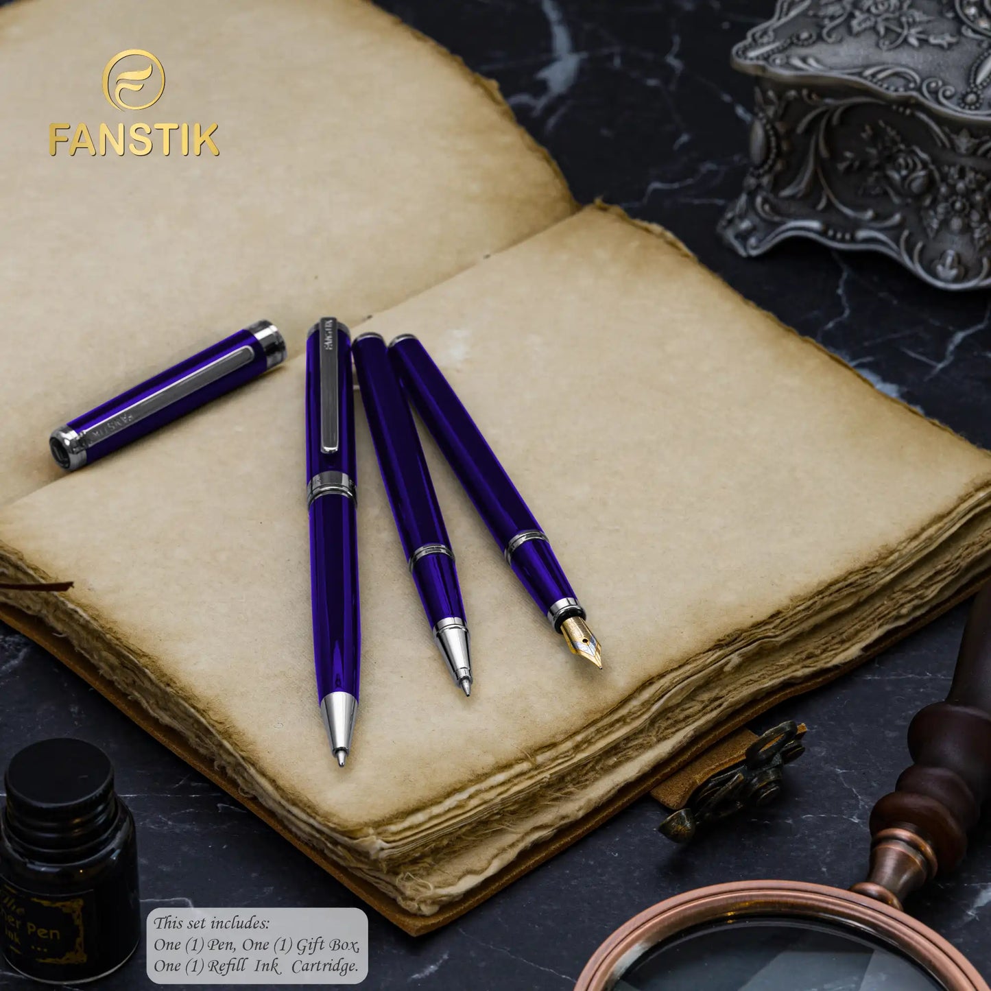 FANSTIK Customized Blue Luxury Rollerball pen (Made In USA) Chrome Finish, Professional executive pen gift set for men (Lux C-Rollerball Blue)