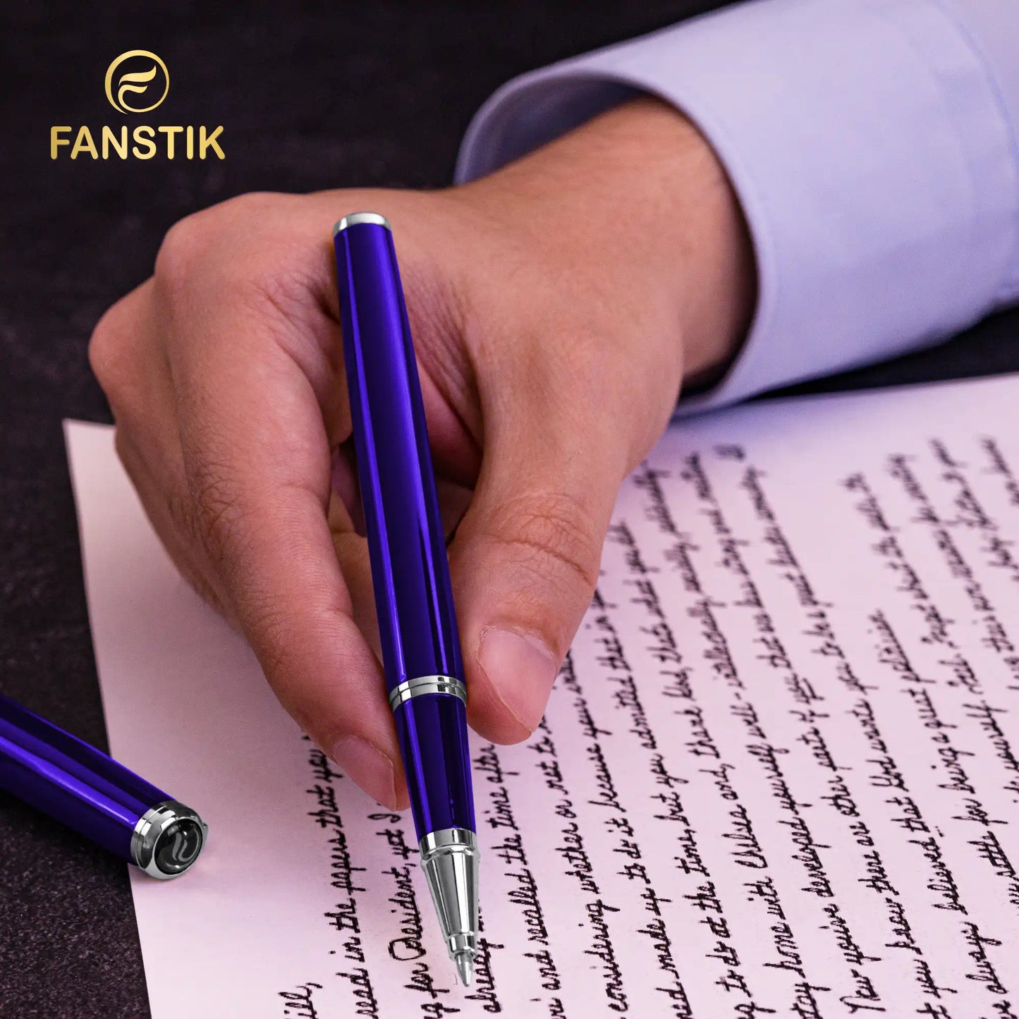 FANSTIK Customized Blue Luxury Rollerball pen (Made In USA) Chrome Finish, Professional executive pen gift set for men (Lux C-Rollerball Blue)
