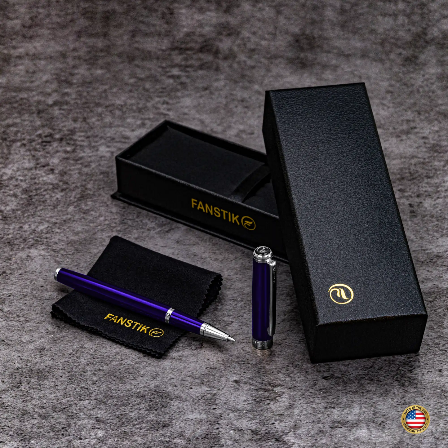 FANSTIK Customized Blue Luxury Rollerball pen (Made In USA) Chrome Finish, Professional executive pen gift set for men (Lux C-Rollerball Blue)