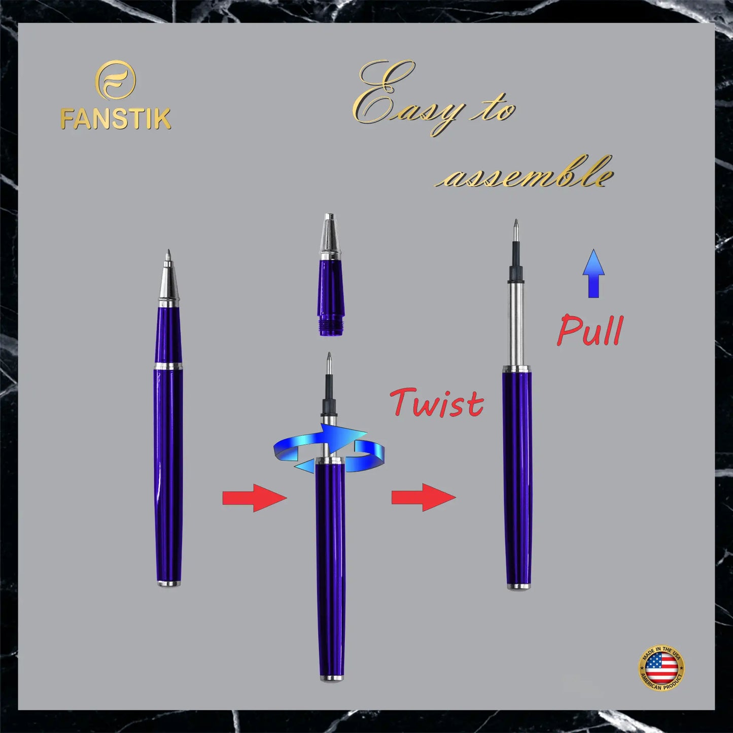 FANSTIK Customized Blue Luxury Rollerball pen (Made In USA) Chrome Finish, Professional executive pen gift set for men (Lux C-Rollerball Blue)