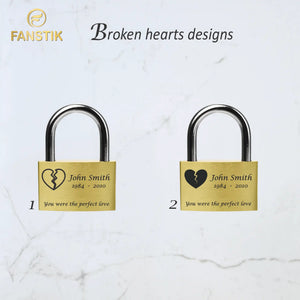 engraved lock for bridge, love lock personalised, personalized locks, custom padlocks,, engravable lock, Broken Heart.