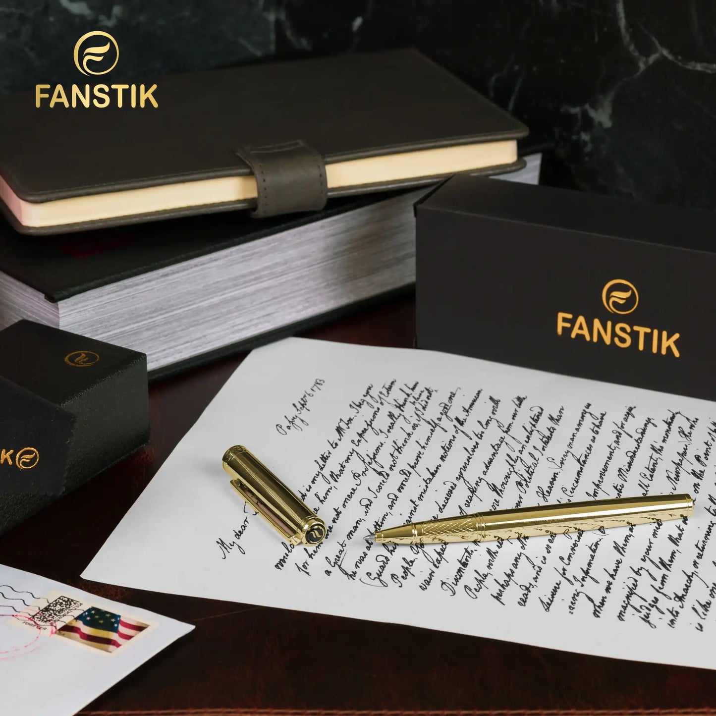 FANSTIK Gold Luxury Rollerball pen (Made In USA) Real 24K Gold Plating, Professional executive pen gift set for men (Lux Rollerball Gld)