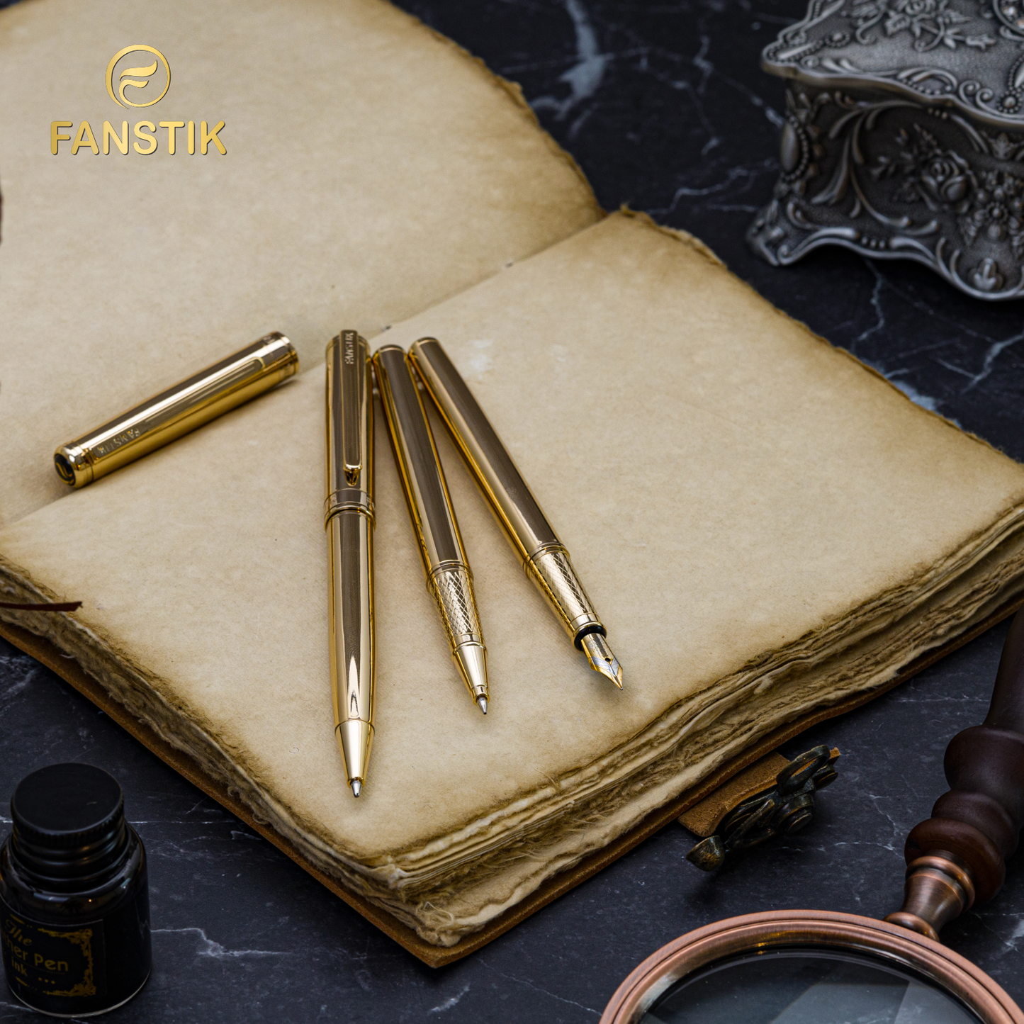Luxury Gold Ballpoint pens (MADE IN USA) Fancy Pen, Real 24K Gold Plating (Lux BallPoint Gold)