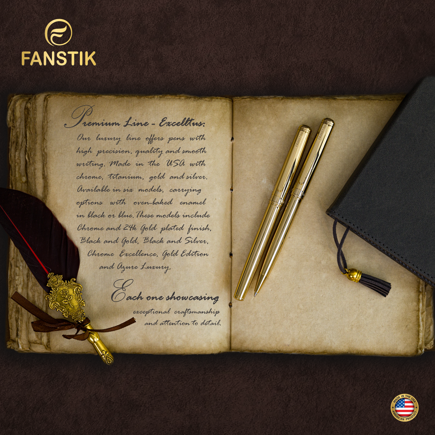 Luxury Gold Ballpoint pens (MADE IN USA) Fancy Pen, Real 24K Gold Plating (Lux BallPoint Gold)