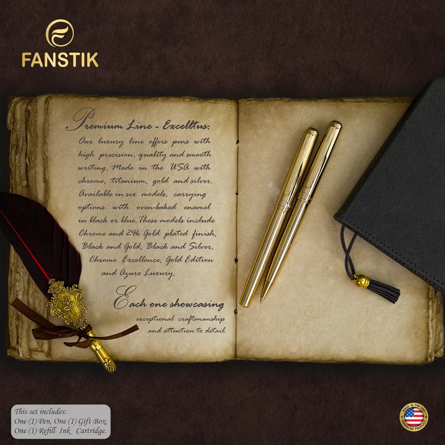 FANSTIK Gold Luxury Rollerball pen (Made In USA) Real 24K Gold Plating, Professional executive pen gift set for men (Lux Rollerball Gld)
