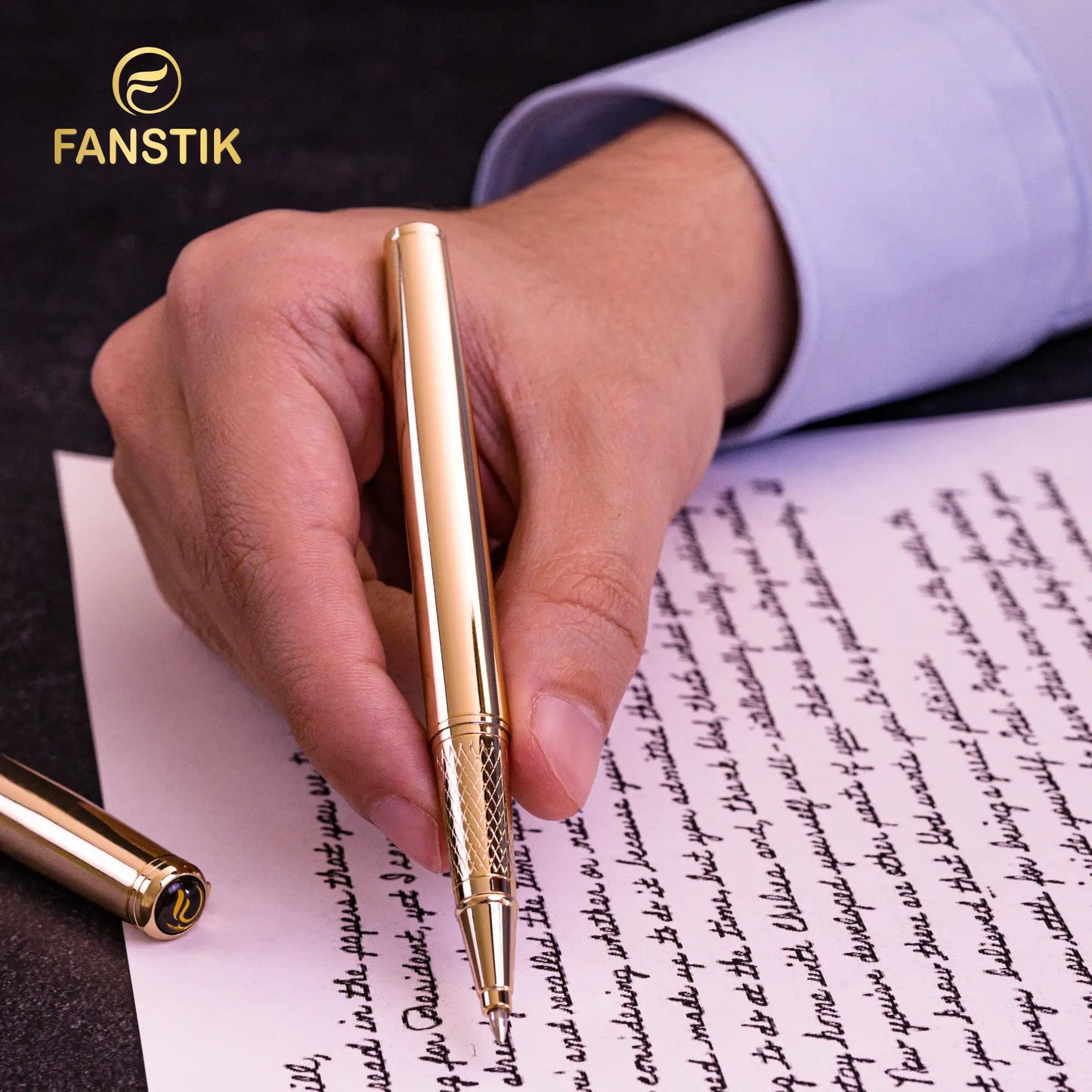 FANSTIK Gold Luxury Rollerball pen (Made In USA) Real 24K Gold Plating, Professional executive pen gift set for men (Lux Rollerball Gld)
