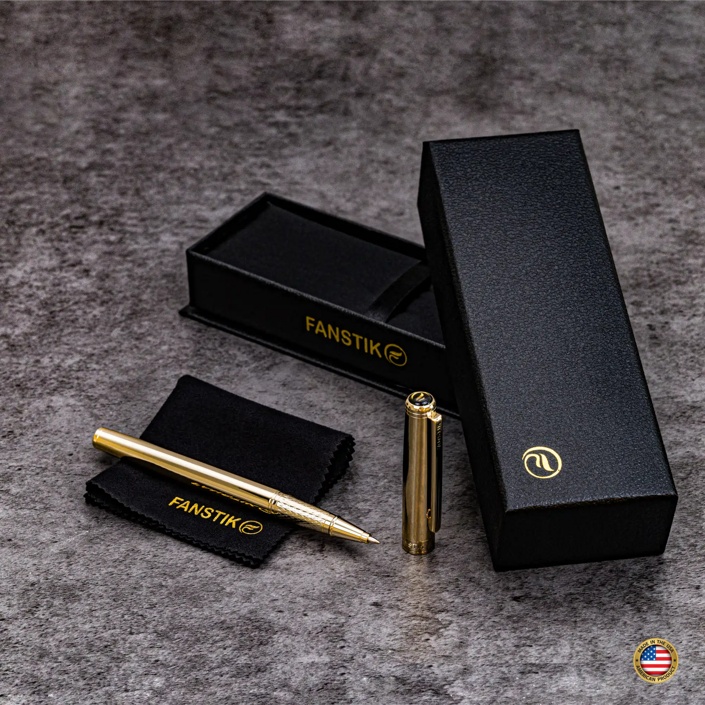 FANSTIK Gold Luxury Rollerball pen (Made In USA) Real 24K Gold Plating, Professional executive pen gift set for men (Lux Rollerball Gld)