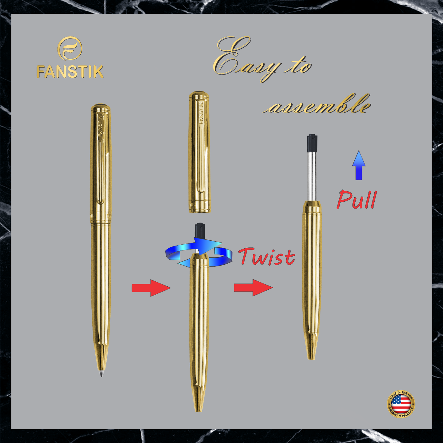 Luxury Gold Ballpoint pens (MADE IN USA) Fancy Pen, Real 24K Gold Plating (Lux BallPoint Gold)