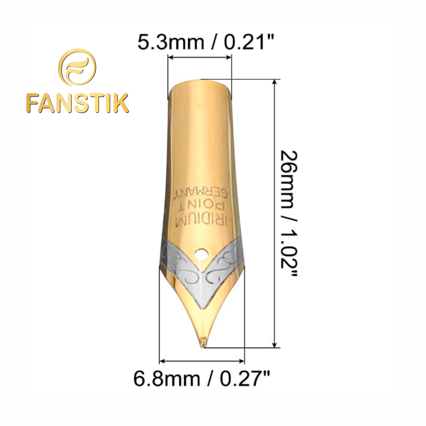 4Pcs Set Replacement Fountain Pen Nib, Fine (F) 0.5mm / 0.02 In, For Fanstik Pens Lines, Stainless Steel (Gold And Silver Plated)
