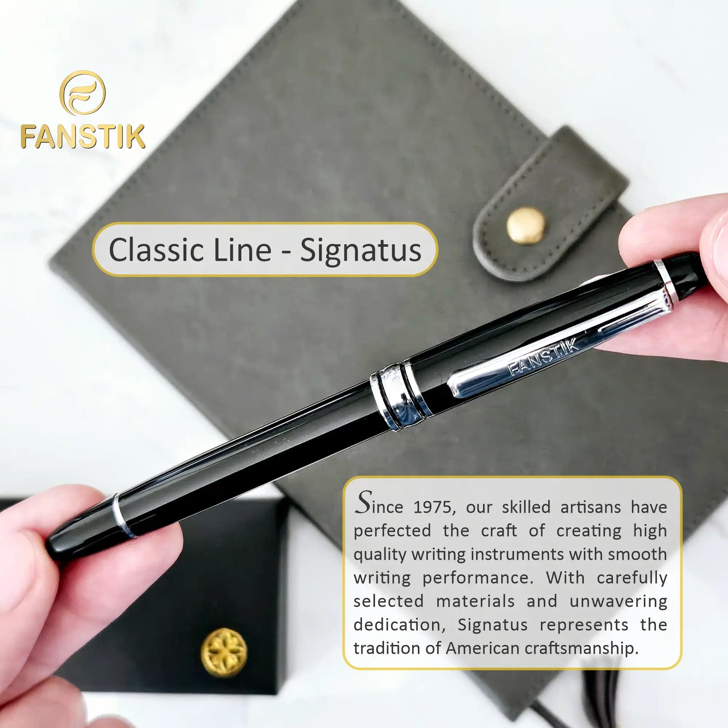 FANSTIK Customized RollerBall pen with name (MADE IN USA) black and silver, luxury engraved pen personalized for men and for women (RollerBall B-S)
