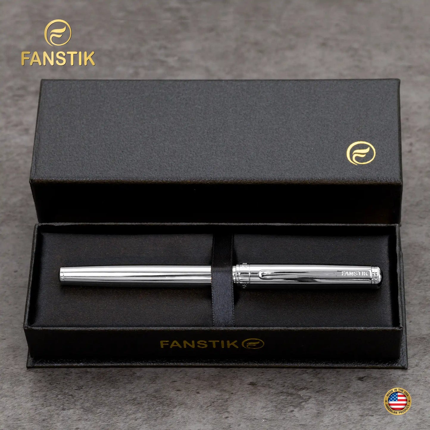 FANSTIK Customized Silver Luxury Rollerball pen (Made In USA) Chrome Finish, Professional executive pen gift set for men (Lux C-Roller Silver)