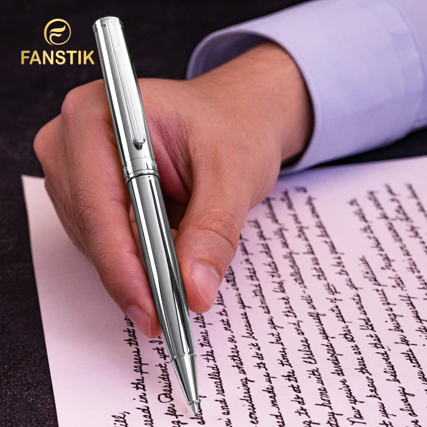 FANSTIK Customized Silver Luxury ballpoint pen (Made In USA) Chrome Finish, Professional executive pen gift set for men (Lux C-BallP Silver)