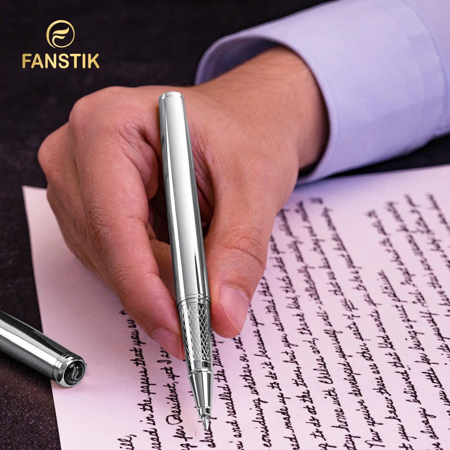 FANSTIK Customized Silver Luxury Rollerball pen (Made In USA) Chrome Finish, Professional executive pen gift set for men (Lux C-Roller Silver)