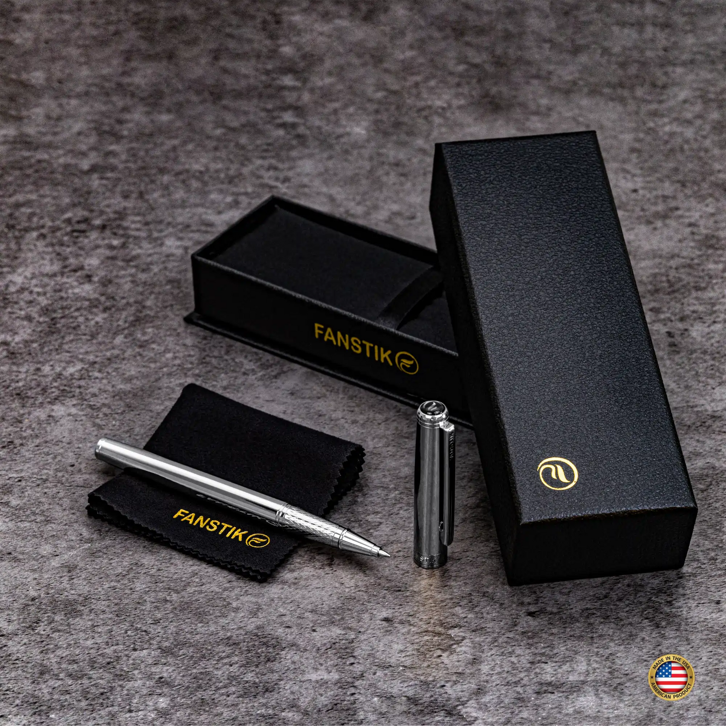 FANSTIK Customized Silver Luxury Rollerball pen (Made In USA) Chrome Finish, Professional executive pen gift set for men (Lux C-Roller Silver)