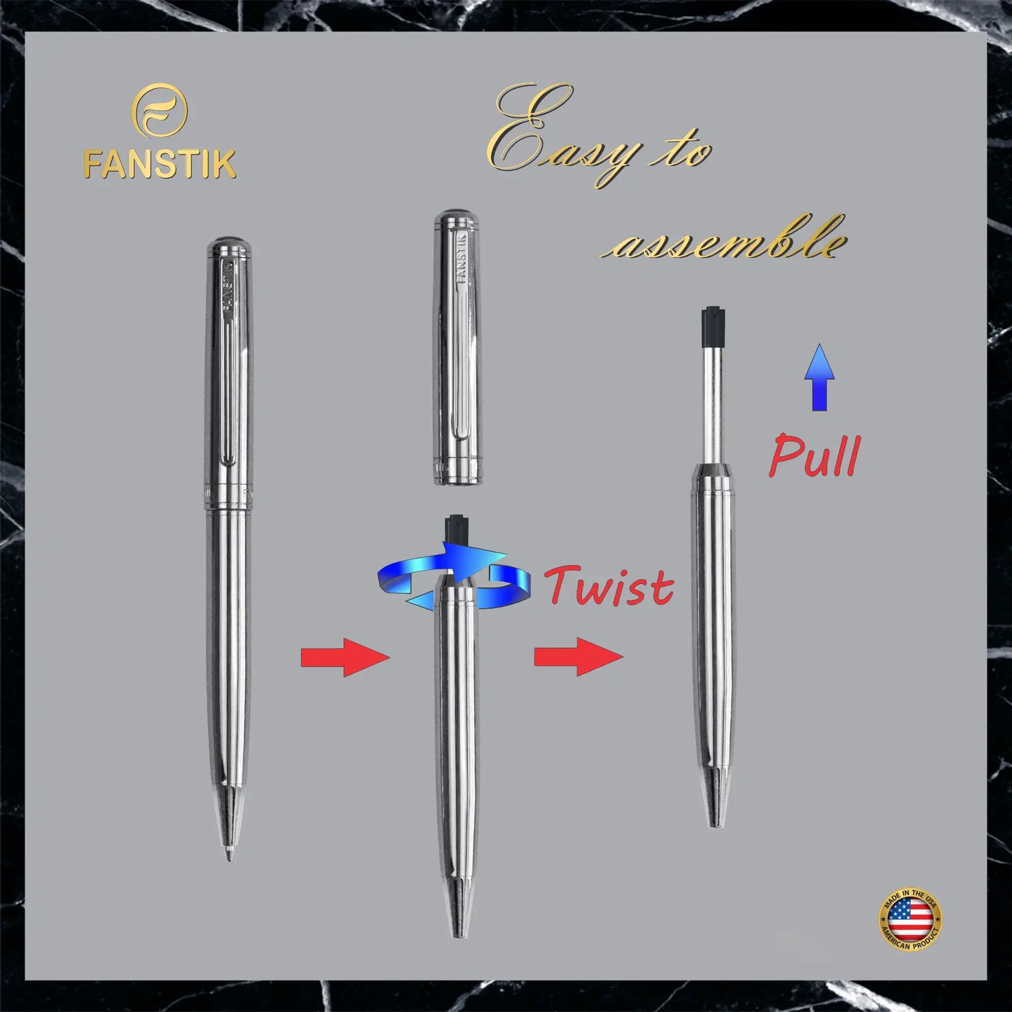 FANSTIK Customized Silver Luxury ballpoint pen (Made In USA) Chrome Finish, Professional executive pen gift set for men (Lux C-BallP Silver)