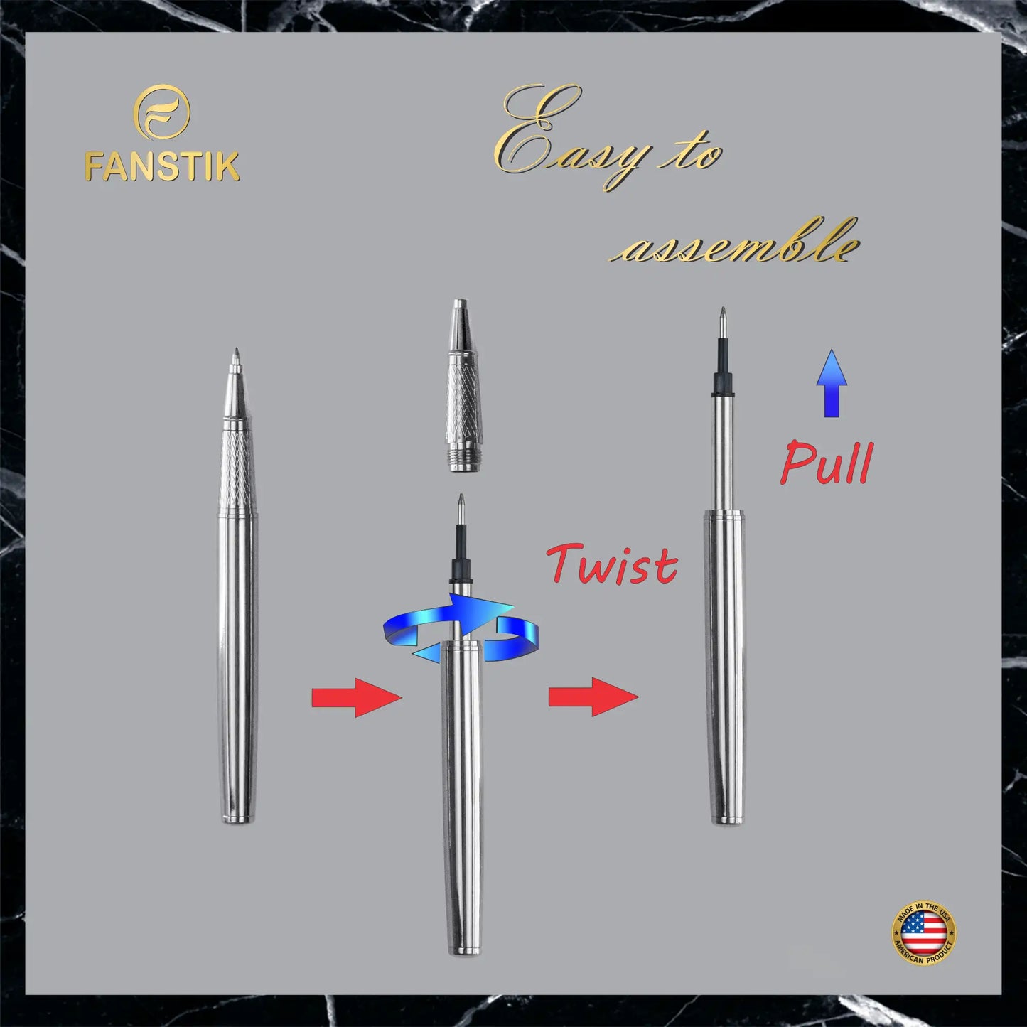 FANSTIK Customized Silver Luxury Rollerball pen (Made In USA) Chrome Finish, Professional executive pen gift set for men (Lux C-Roller Silver)