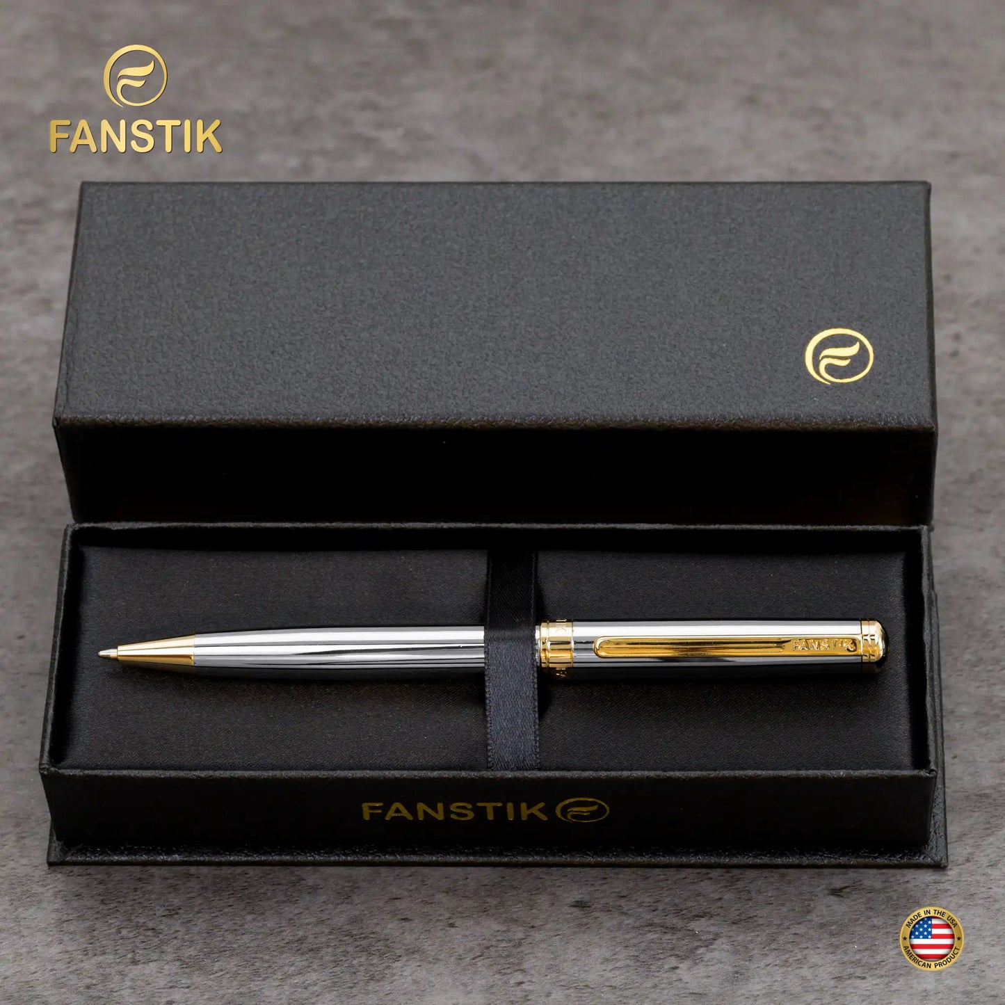FANSTIK Customized Silver&Gold Luxury ballpoint pen (Made In USA) Real 24K Gold Plating, Professional executive pen gift set for men (Lux C-BallP S-G)