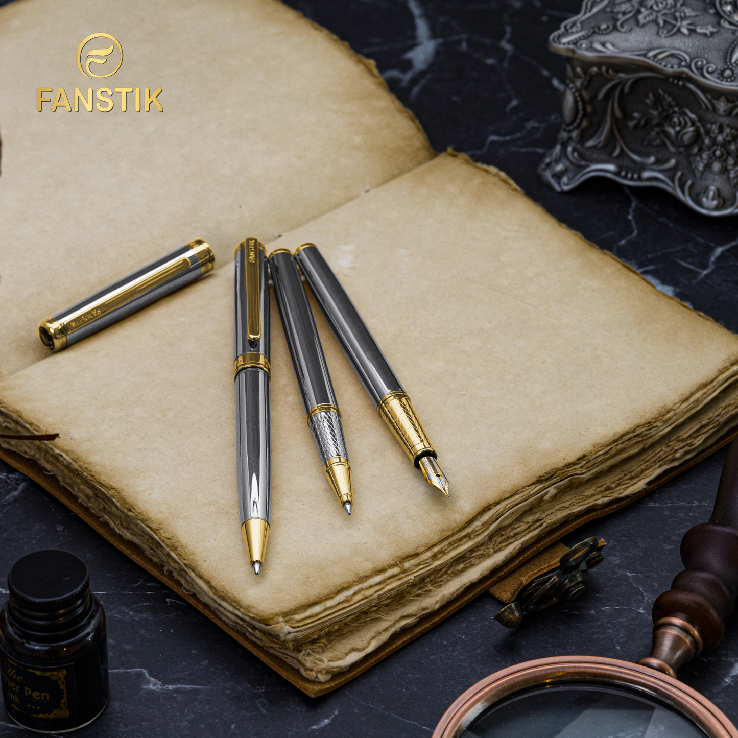 Personalized Luxury Silver & Gold Ballpoint pens (MADE IN USA) Fancy Pen, Real 24K Gold Plating (Lux Custom-BallPoint Silver & Gold)