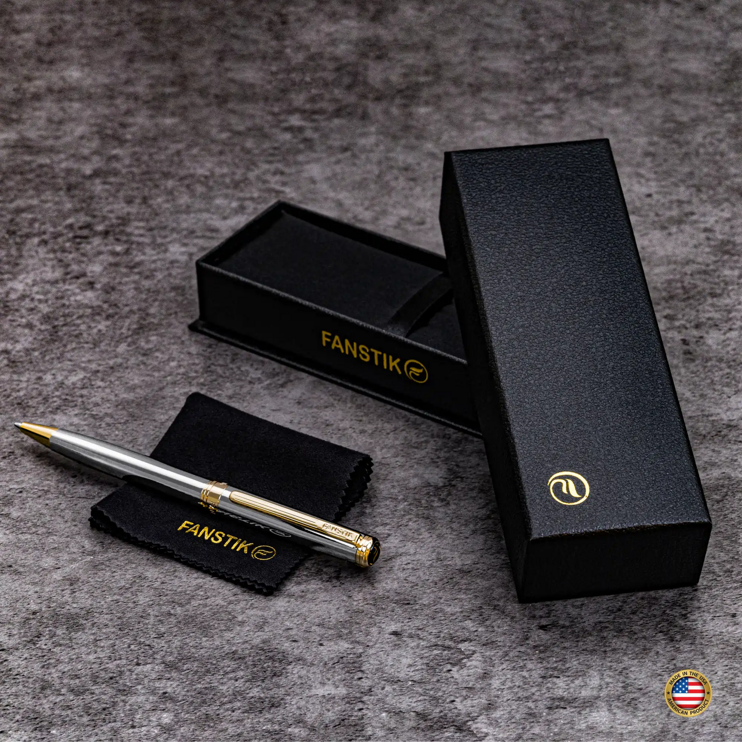 FANSTIK Customized Silver&Gold Luxury ballpoint pen (Made In USA) Real 24K Gold Plating, Professional executive pen gift set for men (Lux C-BallP S-G)