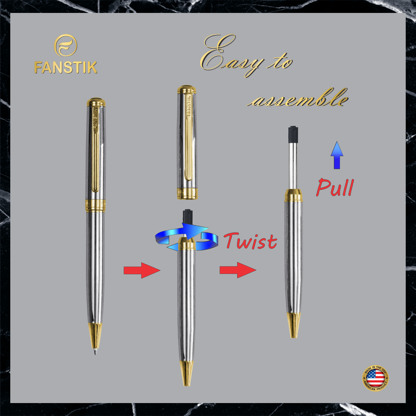 Personalized Luxury Silver & Gold Ballpoint pens (MADE IN USA) Fancy Pen, Real 24K Gold Plating (Lux Custom-BallPoint Silver & Gold)