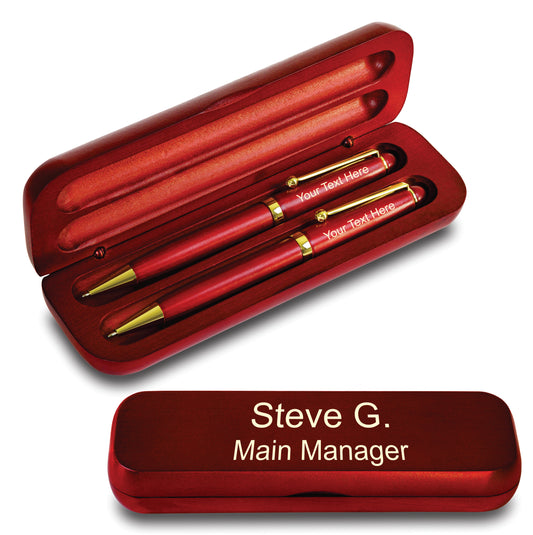 Customized Cherrywood Double Ballpoint Pen Set with Name (MADE IN USA), with Wooden Gift Box, Personalized Gift for Men and Women (BallPoint CherryWood Set)