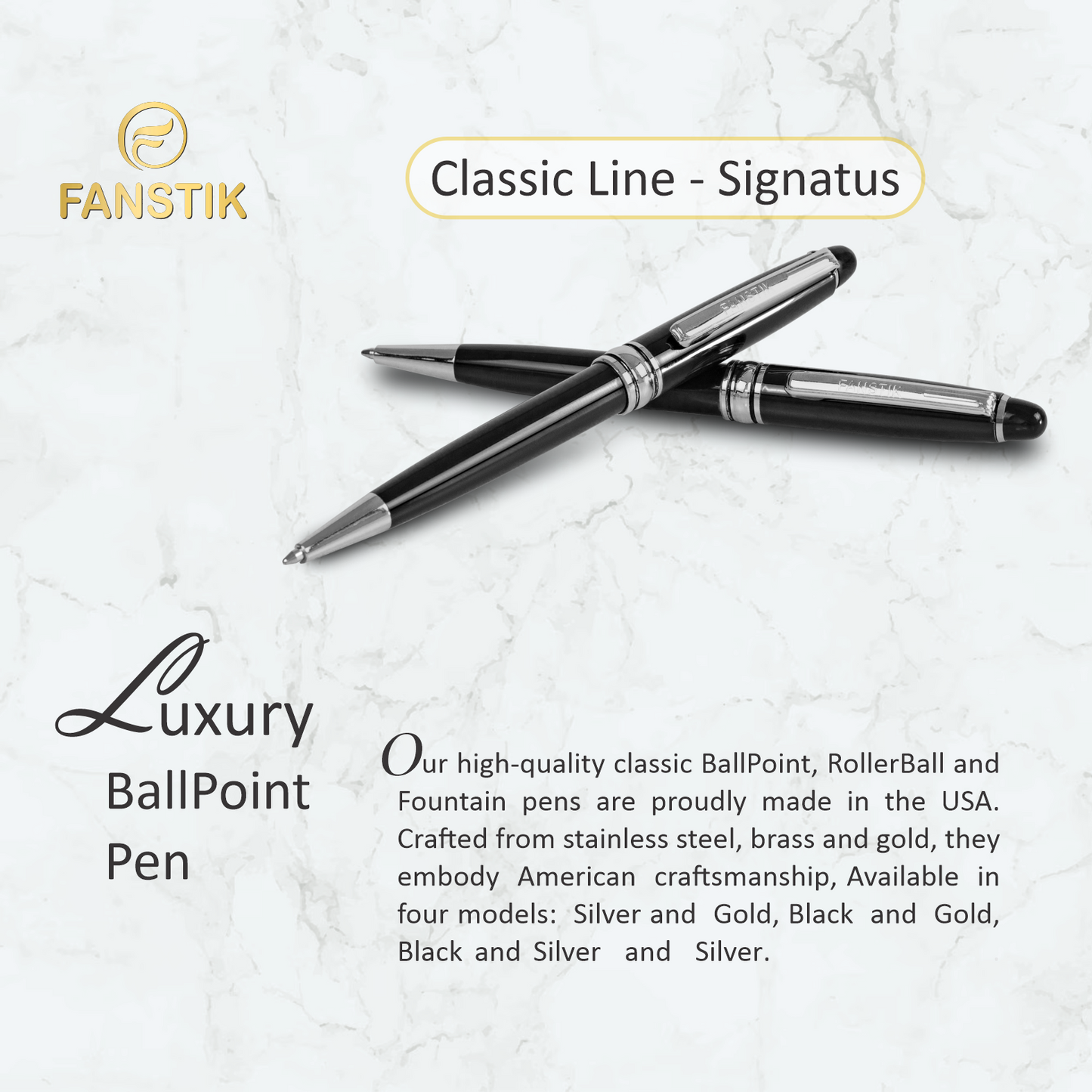 Fanstik Customized Ballpoint Black and Silver Pen