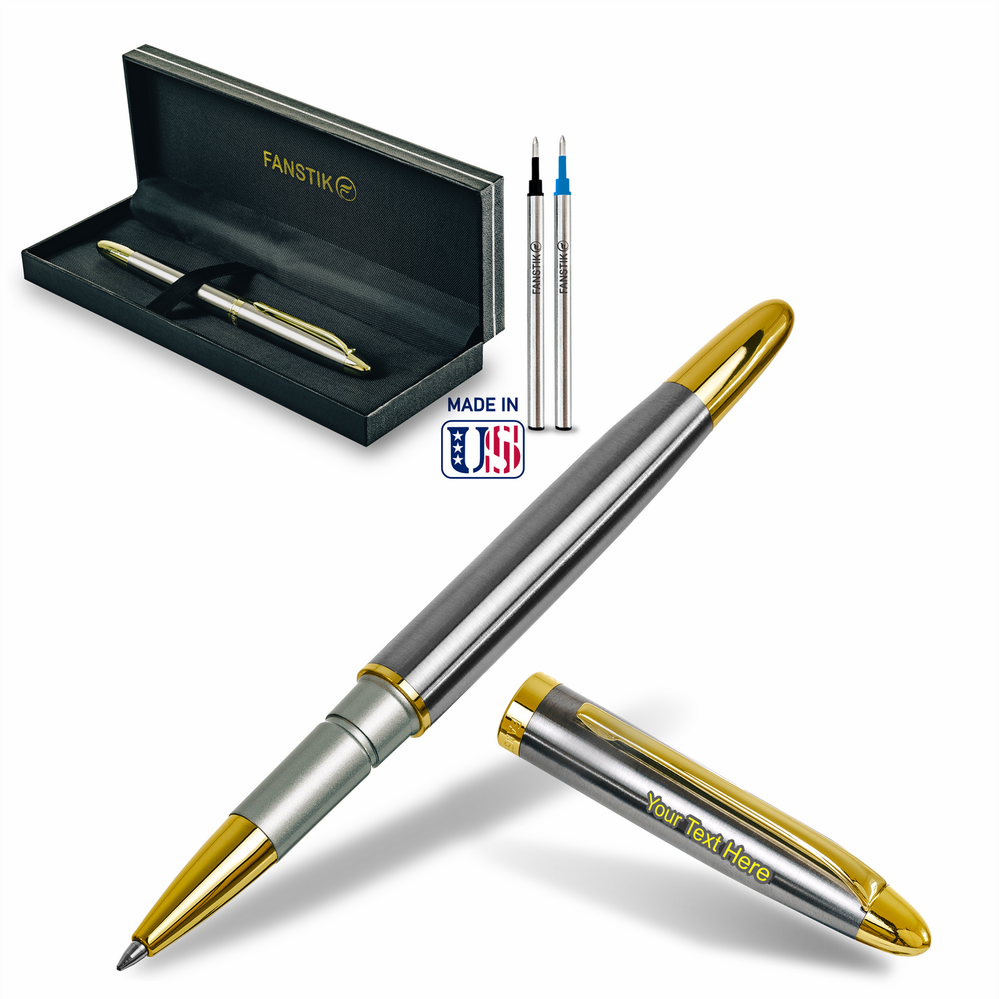Fanstik Customized Rollerball Silver & Gold Pen