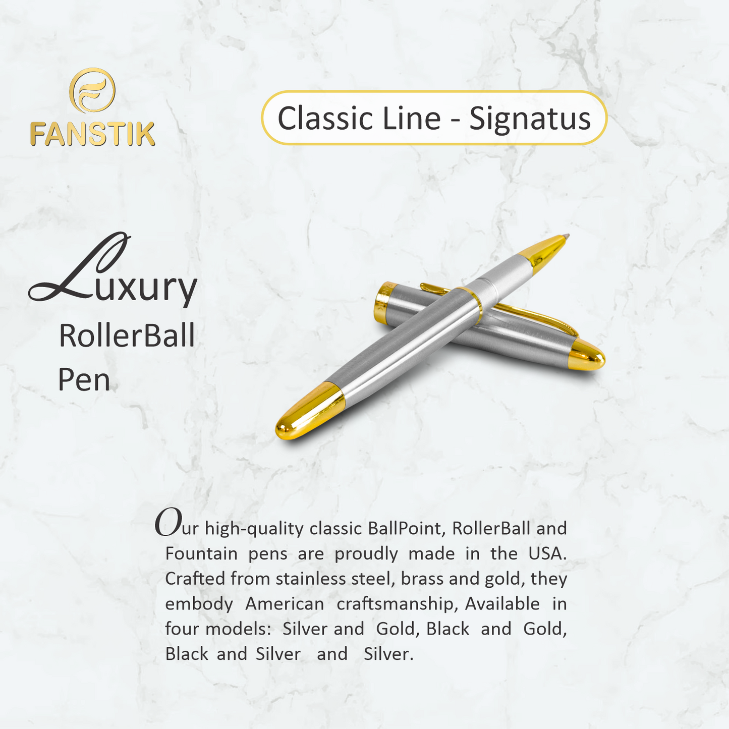 Fanstik Customized Rollerball Silver & Gold Pen