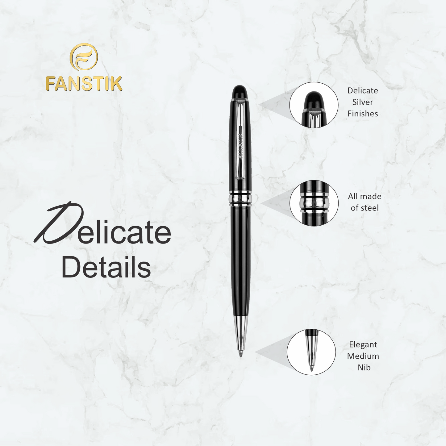 Fanstik Customized Ballpoint Black and Silver Pen