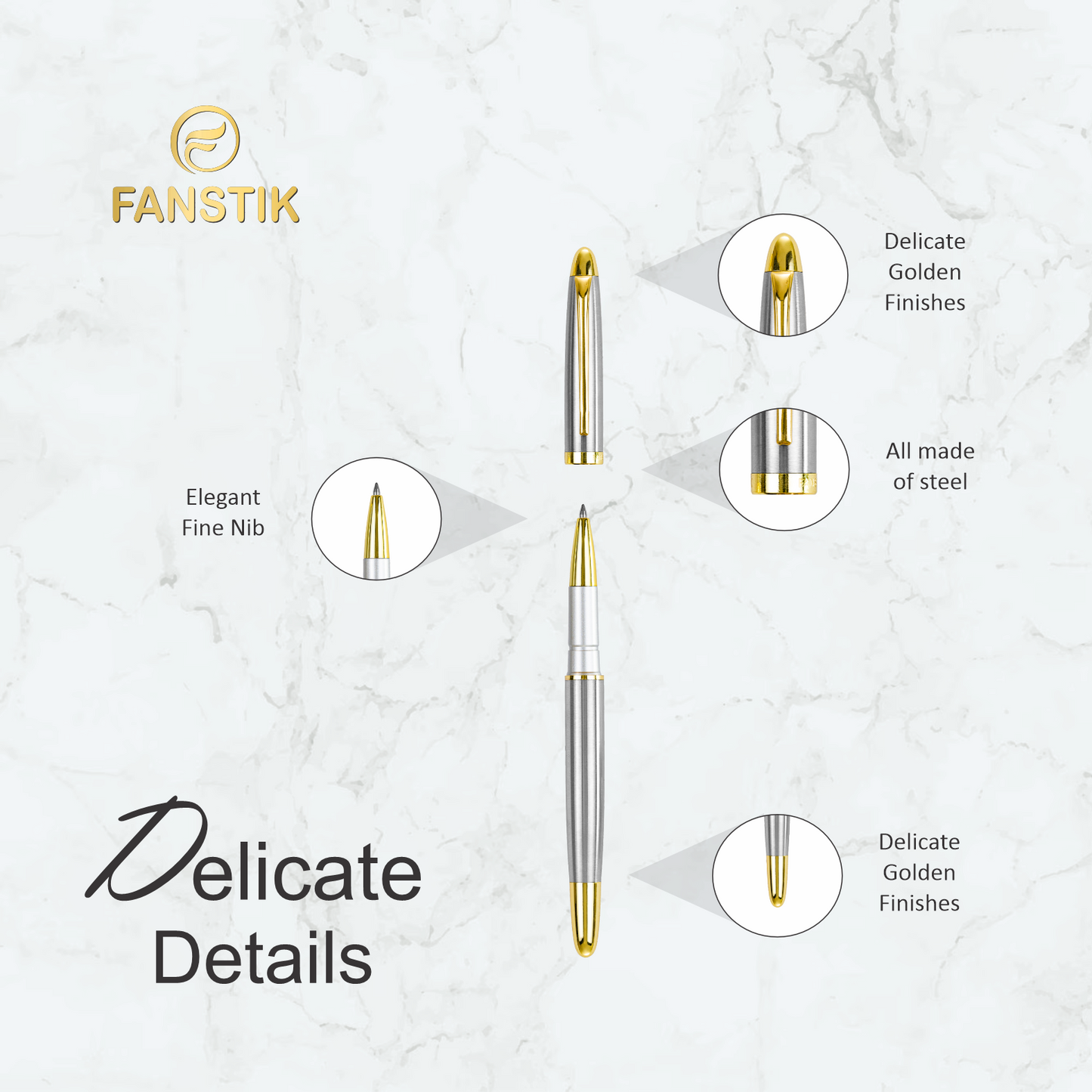 Fanstik Customized Rollerball Silver & Gold Pen