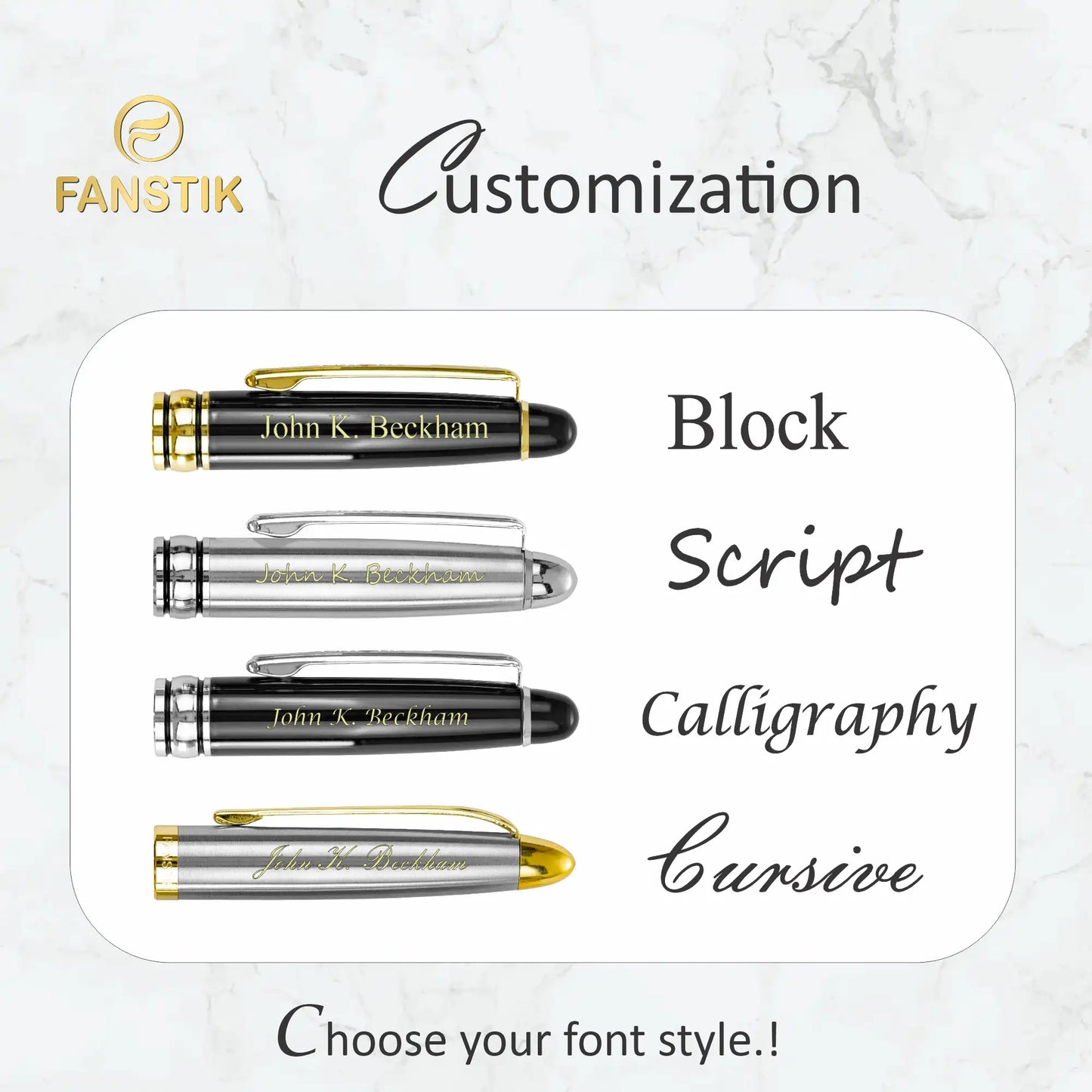 FANSTIK Customized BallPoint pen with name (MADE IN USA) black and silver, luxury engraved pen personalized for men and for women. (BallPoint B-S)