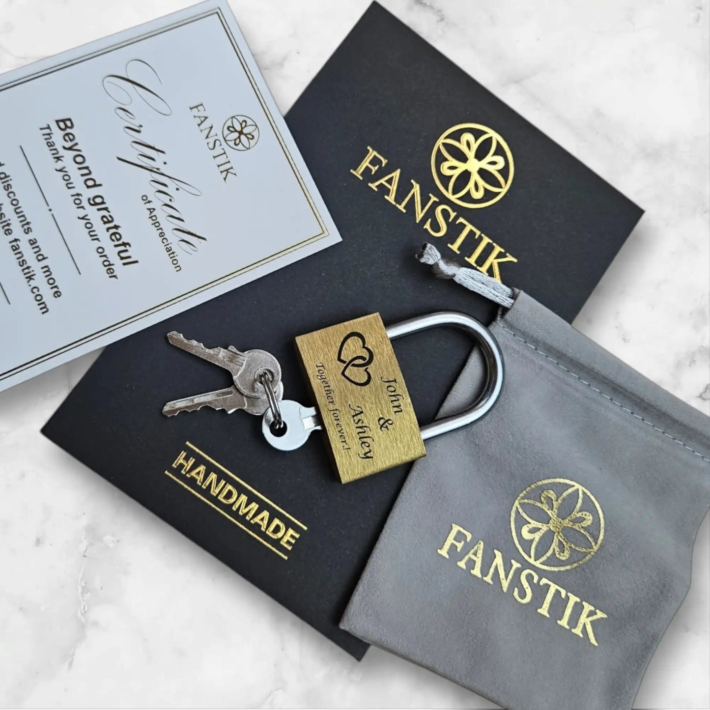 FANSTIK Custom Engraved Padlock (Made in USA) Anniversary, love lock for bridge, personalized padlock for you love  L(1.57In) x H(0.98In) (Twin Heart)