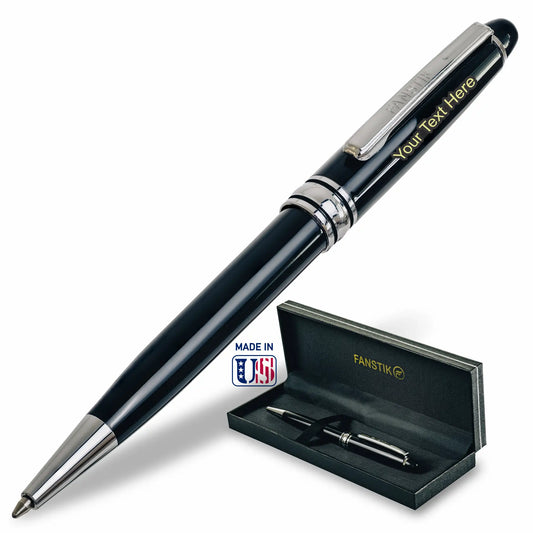 FANSTIK Customized BallPoint pen with name (MADE IN USA) black and silver, luxury engraved pen personalized for men and for women. (BallPoint B-S)
