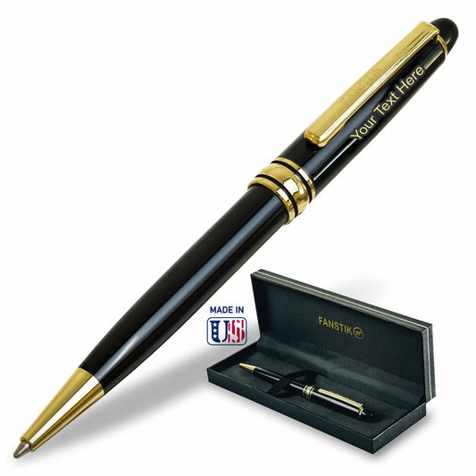 FANSTIK Customized BallPoint pen with name (MADE IN USA) black and gold, luxury engraved pen personalized for men and for women (BallPoint Black-Gold)