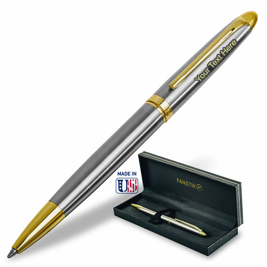 FANSTIK Customized BallPoint pen with name (MADE IN USA) Silver and gold, luxury engraved pen personalized for men and for women (BallPoint S-G)