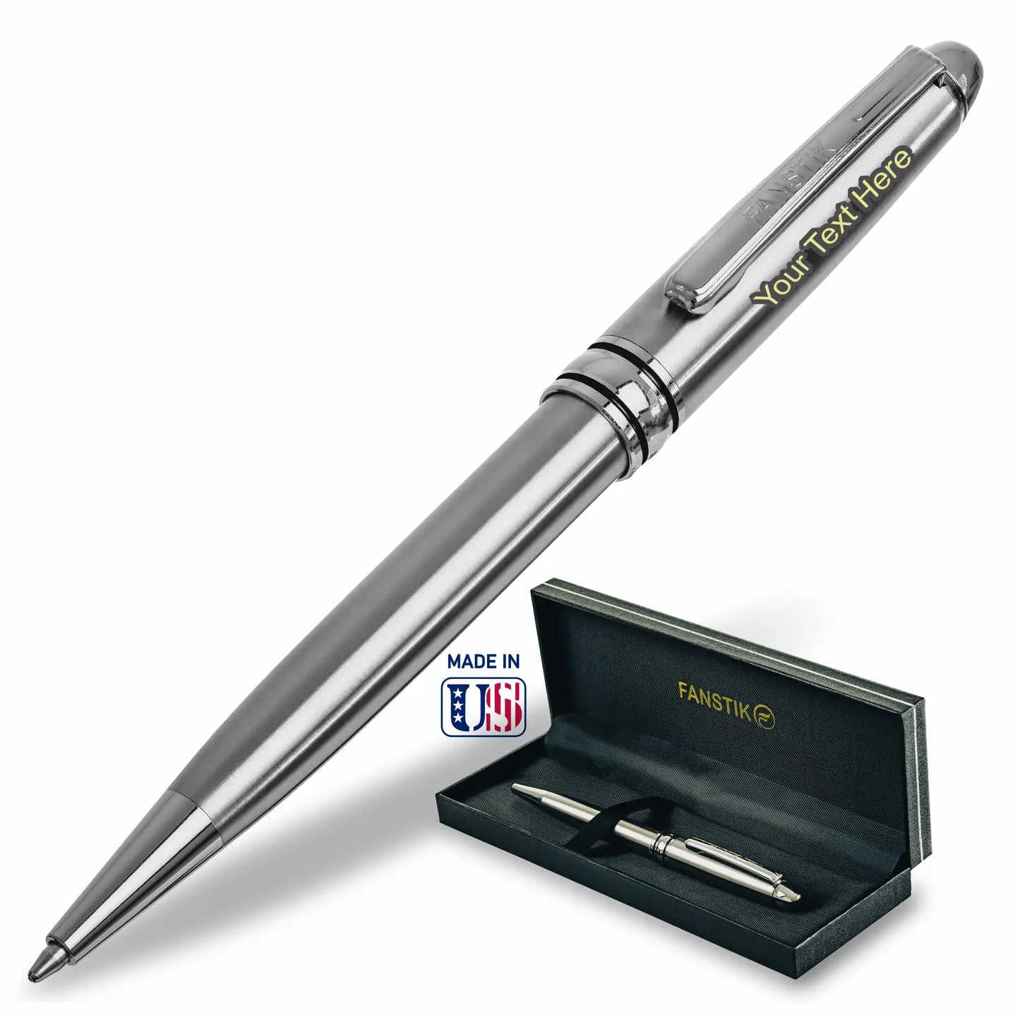 FANSTIK Customized BallPoint pen with name (MADE IN USA) stainless steel, luxury engraved pen personalized for men and for women. (BallPoint Silver)